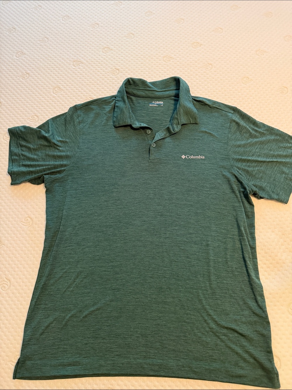 Columbia Men's Large Heather Forest Green Polo Short Sleeved